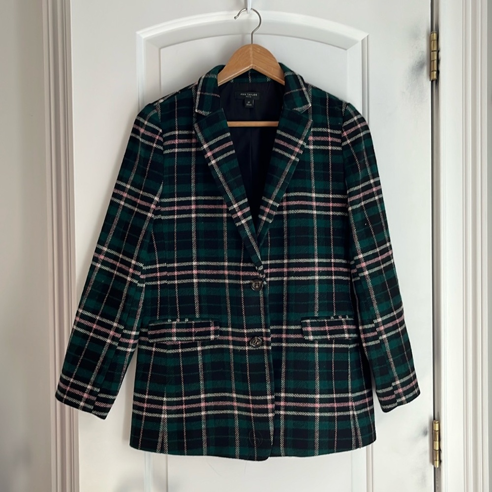 Ann Taylor plaid wool blazer blend blazer